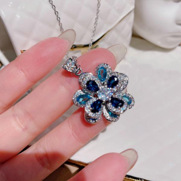 Großhandel B2B Blaue Kristall-Blumen-Halskette im Vintage-Stil